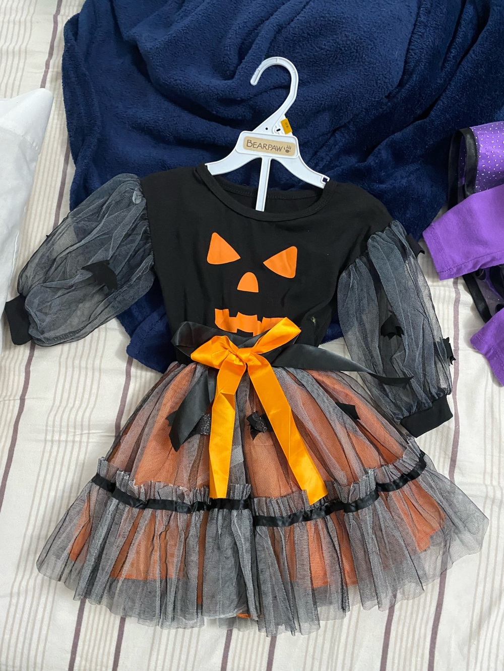 Kids Halloween Pumpkin Tulle Costume Dress with Orange Bow